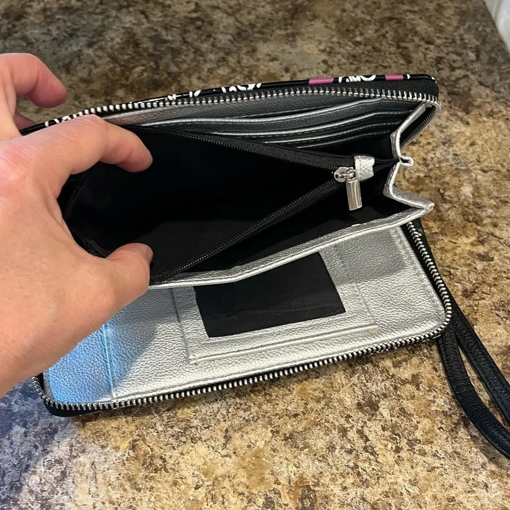Betsey Johnson Black and Pink Wristlet with Heart Design